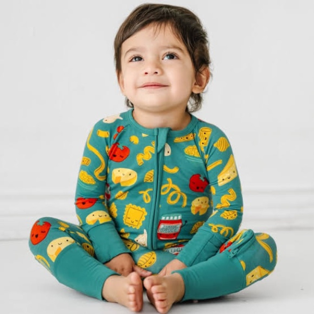 Little Sleepies 0-3 Month Bamboo Baby Pajamas Onesie in Pasta Party Print EUC